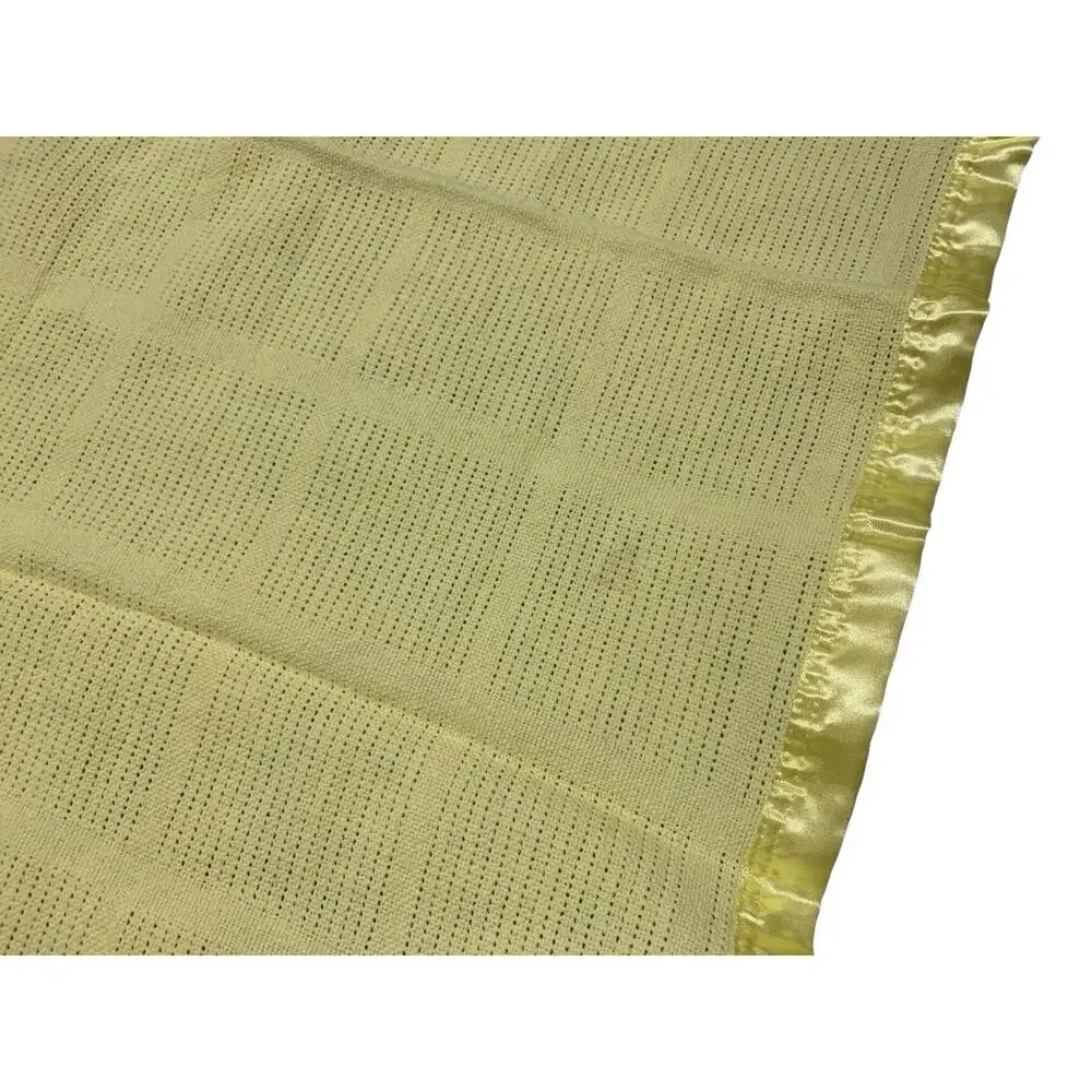 Vintage Yellow Thermal Waffle Weave‎ Satin Nylon Trim Baby Blanket 38x45
